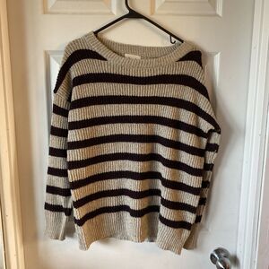 Beceel Sweater Women’s Size Small Boat Neck Striped Brown & Beige Knit Pullover